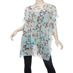 Women's Aqua Blue Butterfly Caftan Beach Cover Up